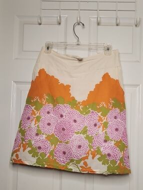 Downeast Womens Basics Pink Pull On Skirt Off White Green Orange Florals